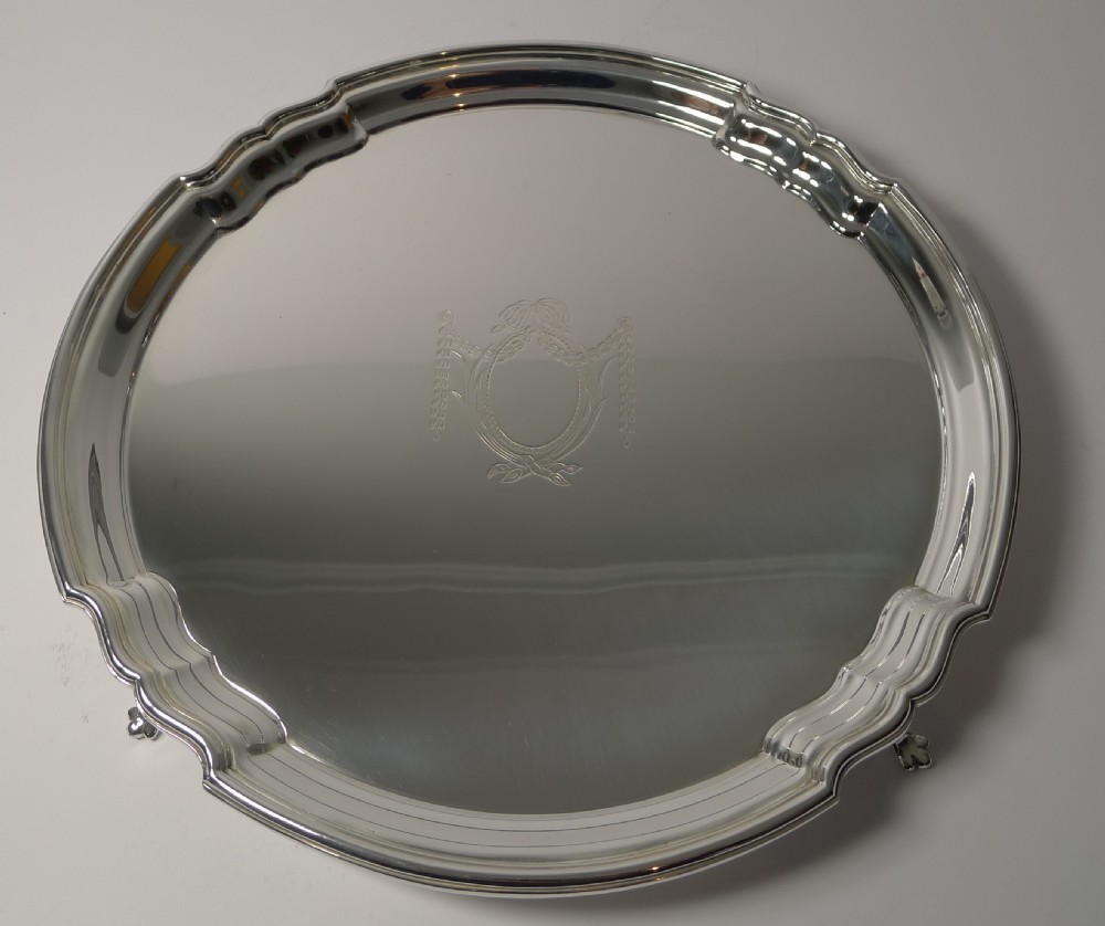 quality antique english silver plated salver cocktail tray c1915