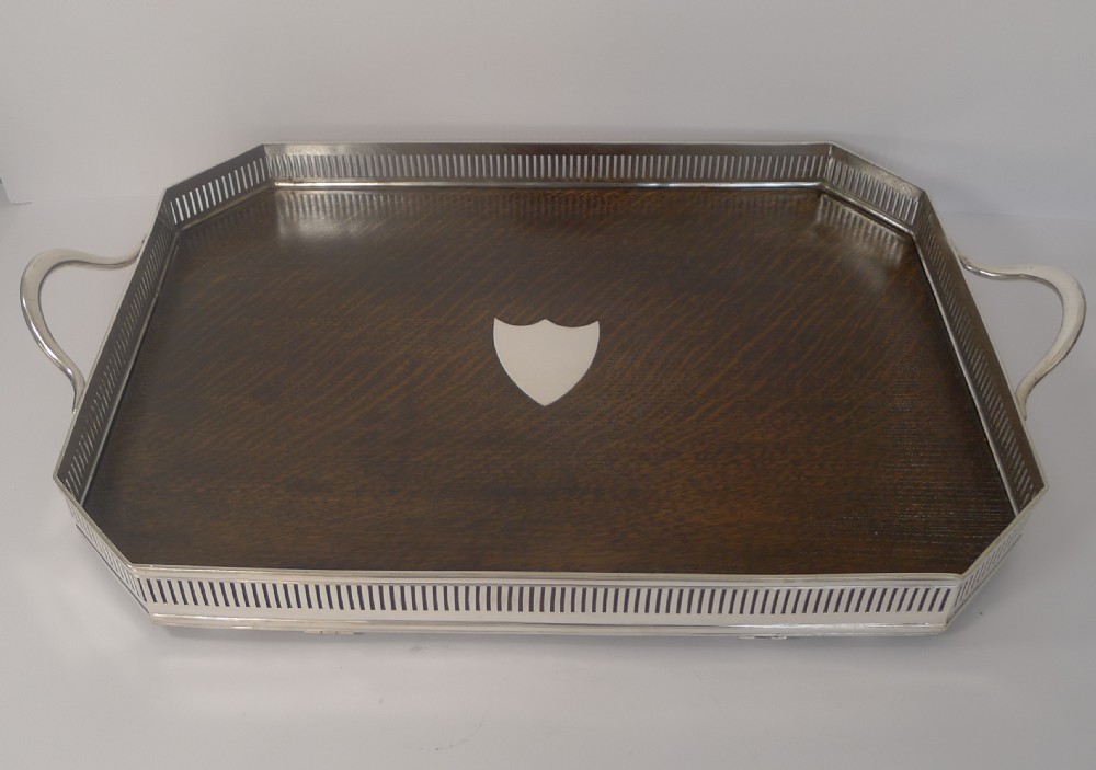 large english antique oak silver plated cocktail drinks tray c1890