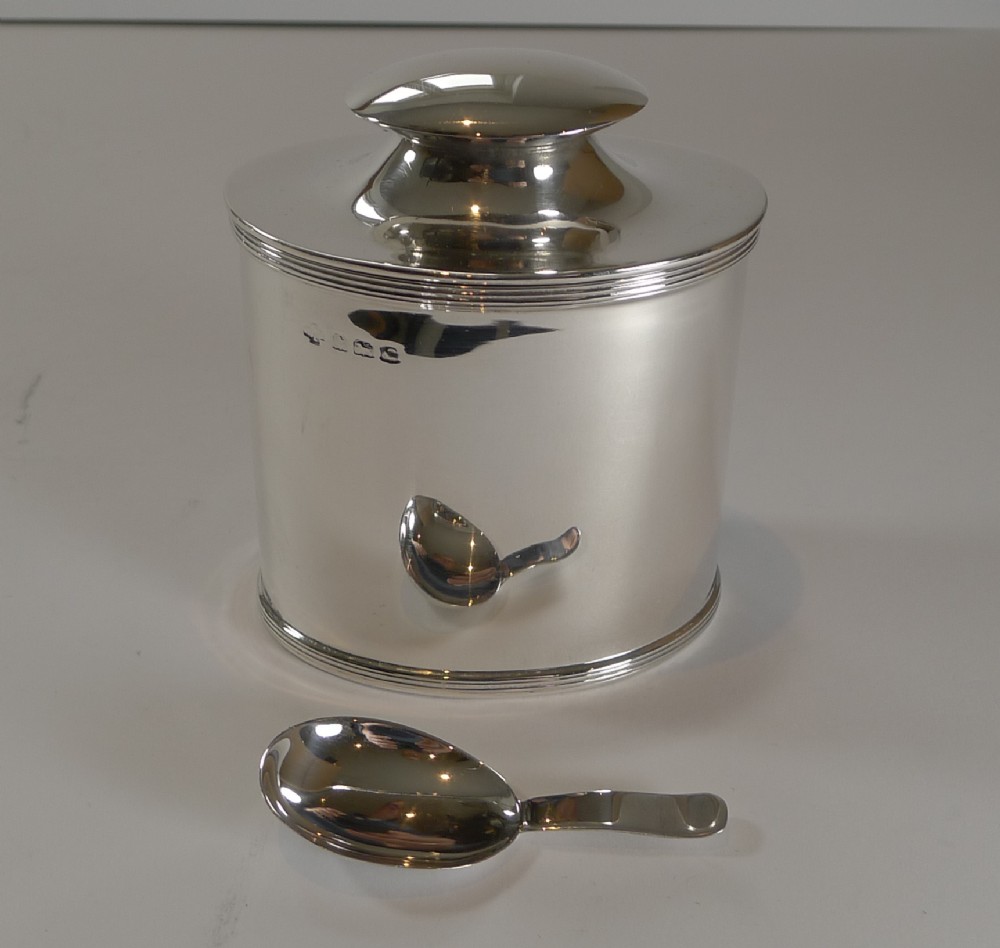 art deco english sterling silver tea caddy integral spoon