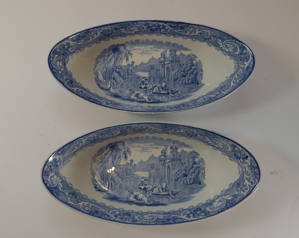 pair antique ridgway blue white bowls venice c1920