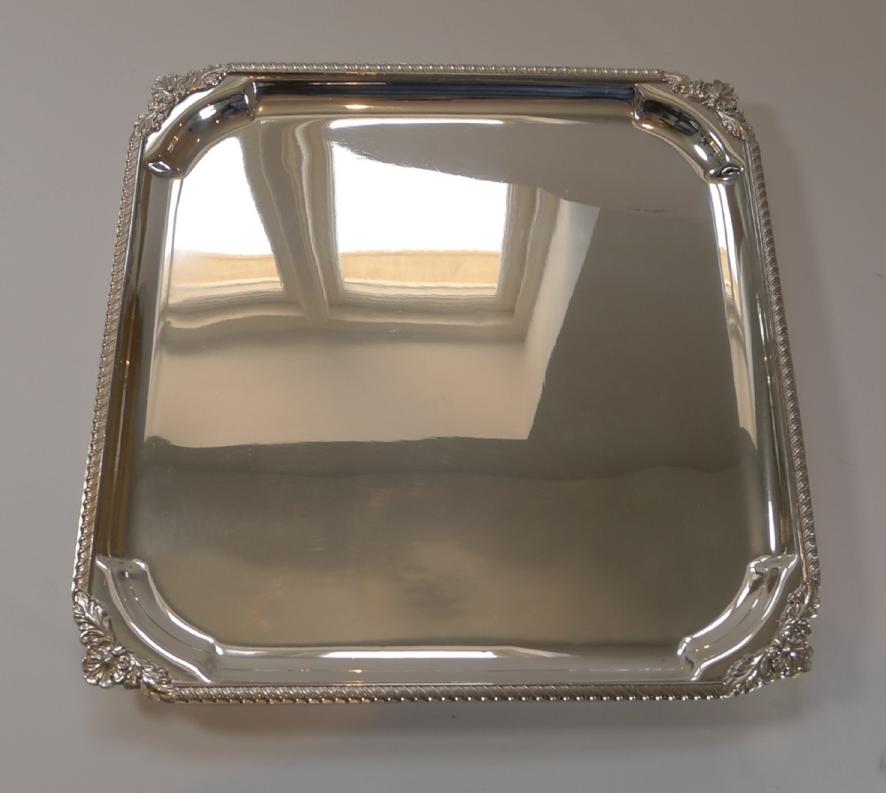 english square silver plate cocktail tray serving salver c1930