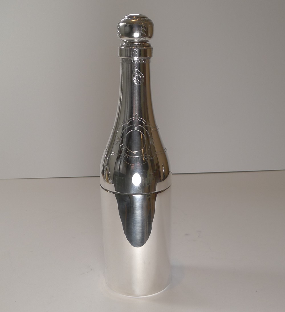 vintage french champagne bottle shaped cocktail shaker c1940