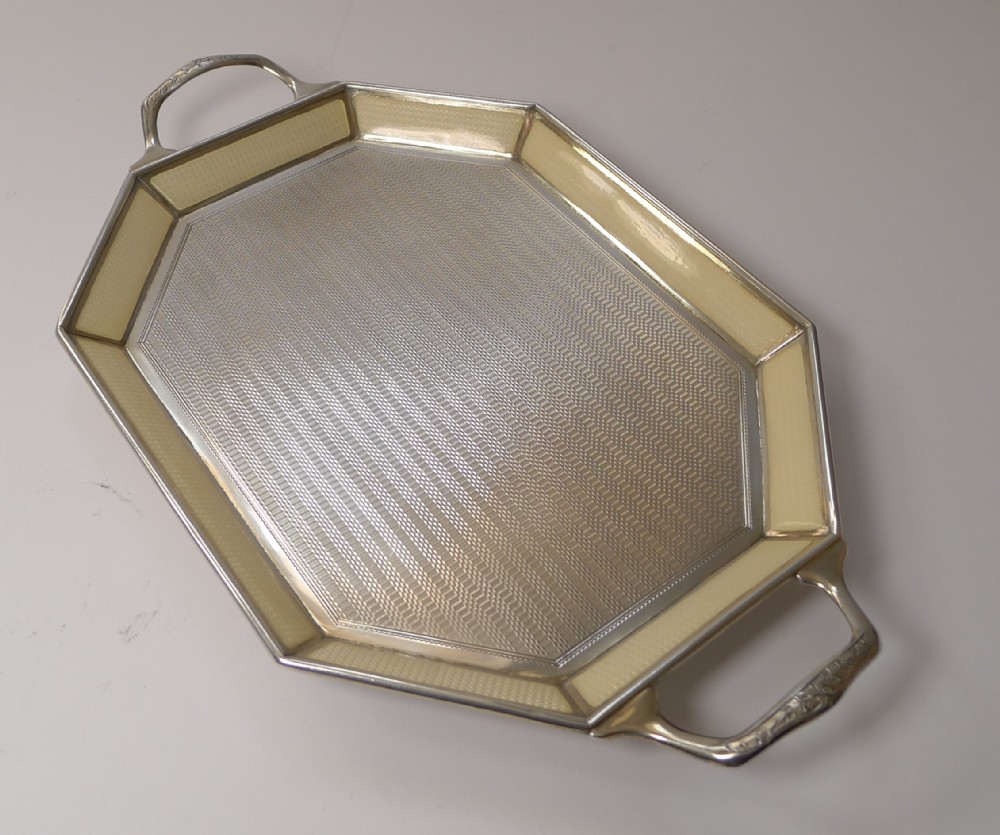 small antique belgian sterling silver and guilloche enamel tray c1920