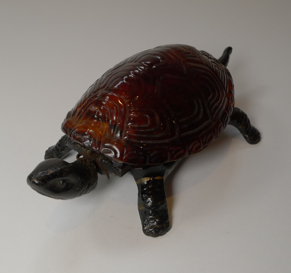 antique mechanical tortoise bell with faux shell c1920