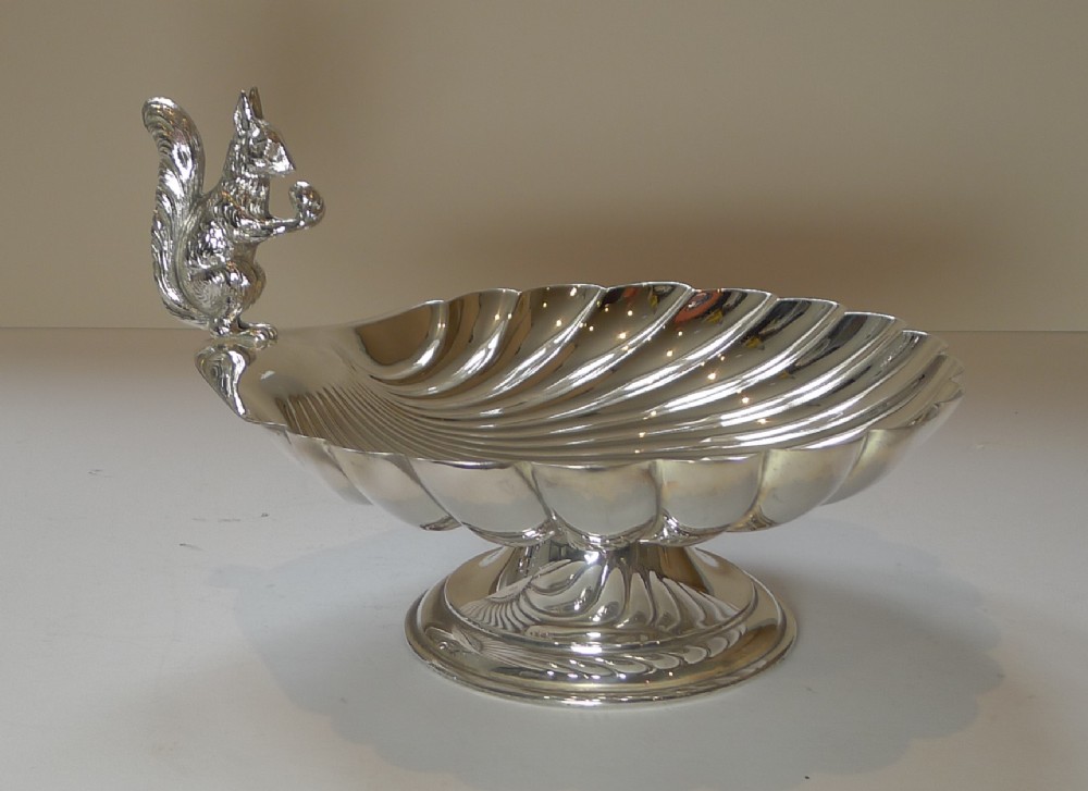 antique english silver plated squirrel nut dish by william hutton