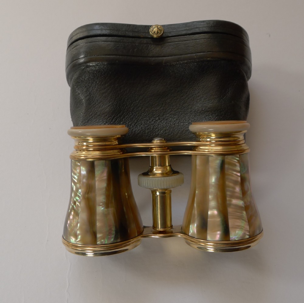 good pair french cased mother of pearl opera glasses c1900