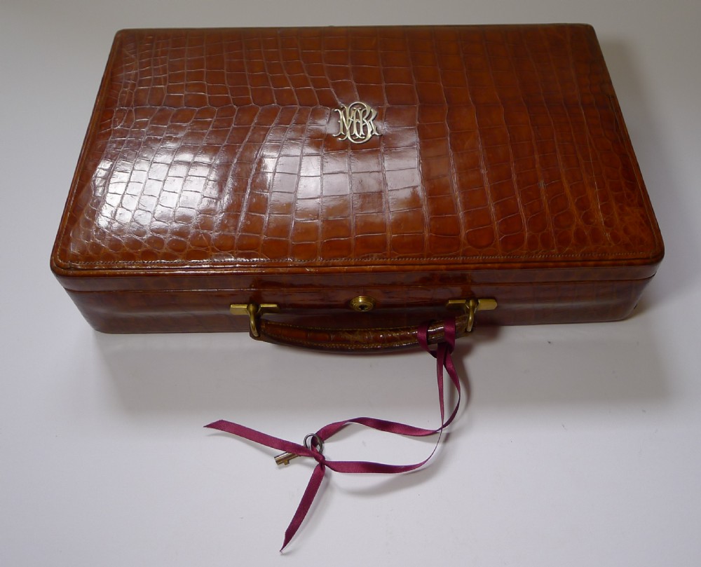 antique english crocodile jewellery box case by jc vickery c1900