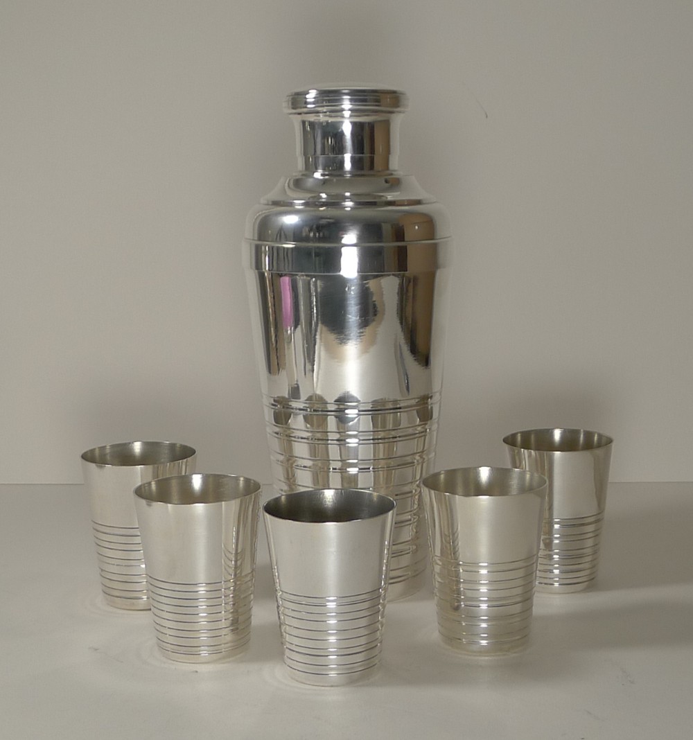 large french silver plated cocktail shaker set c1940