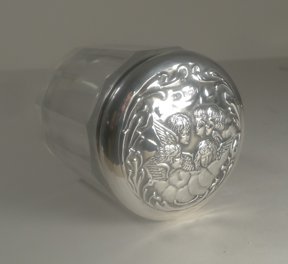 antique english silver lidded vanity jar reynold's angels 1904