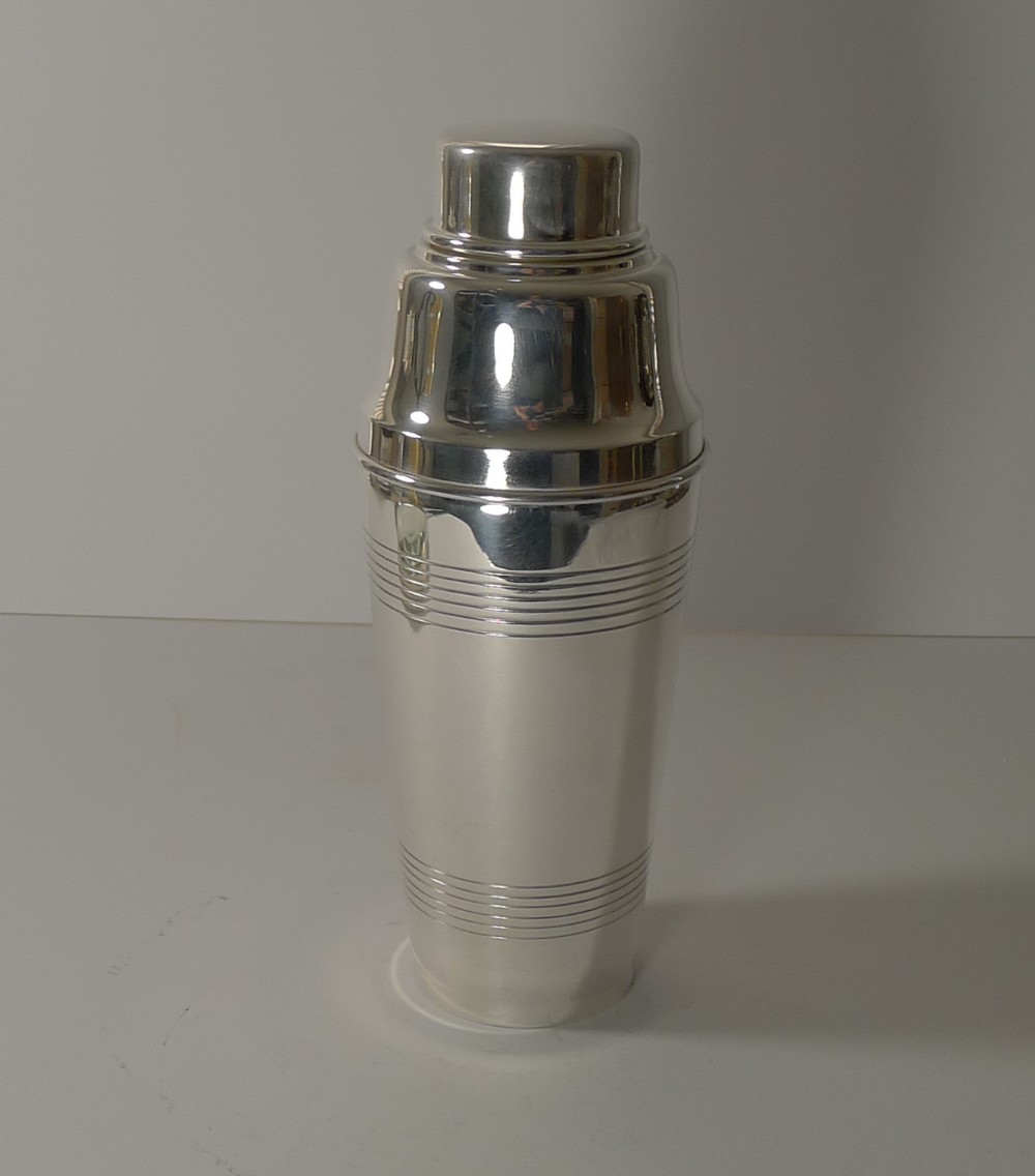 large english art deco silver plated cocktail shaker c1930