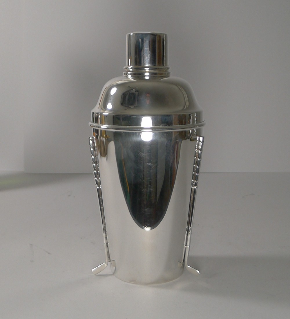 rare large english golfing cocktail shaker by walker hall c1930