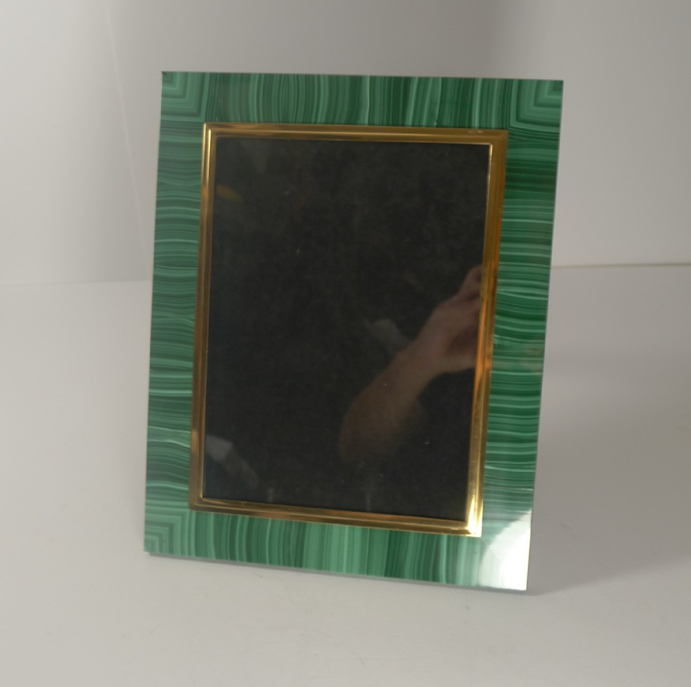 important large italian malachite and 800 silver gilt photograph frame