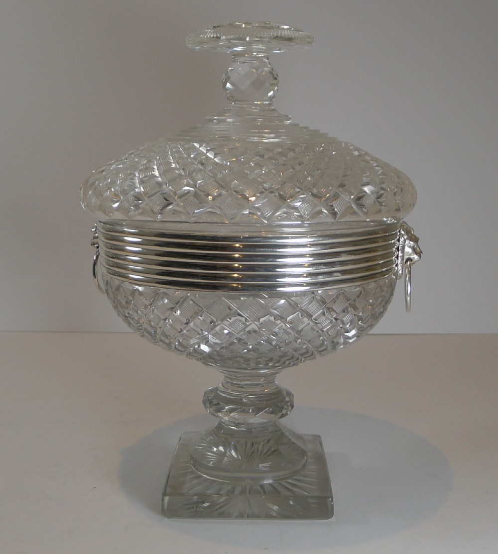grand cut crystal dutch silver covered sweet candy bowl c1880