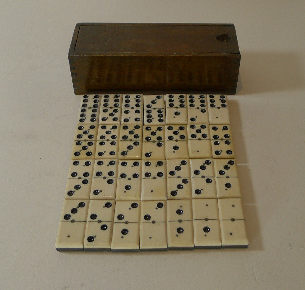 antique english boxed bone ebony wood dominoes