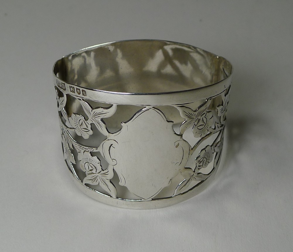 antique english pierced sterling silver napkin ring roses