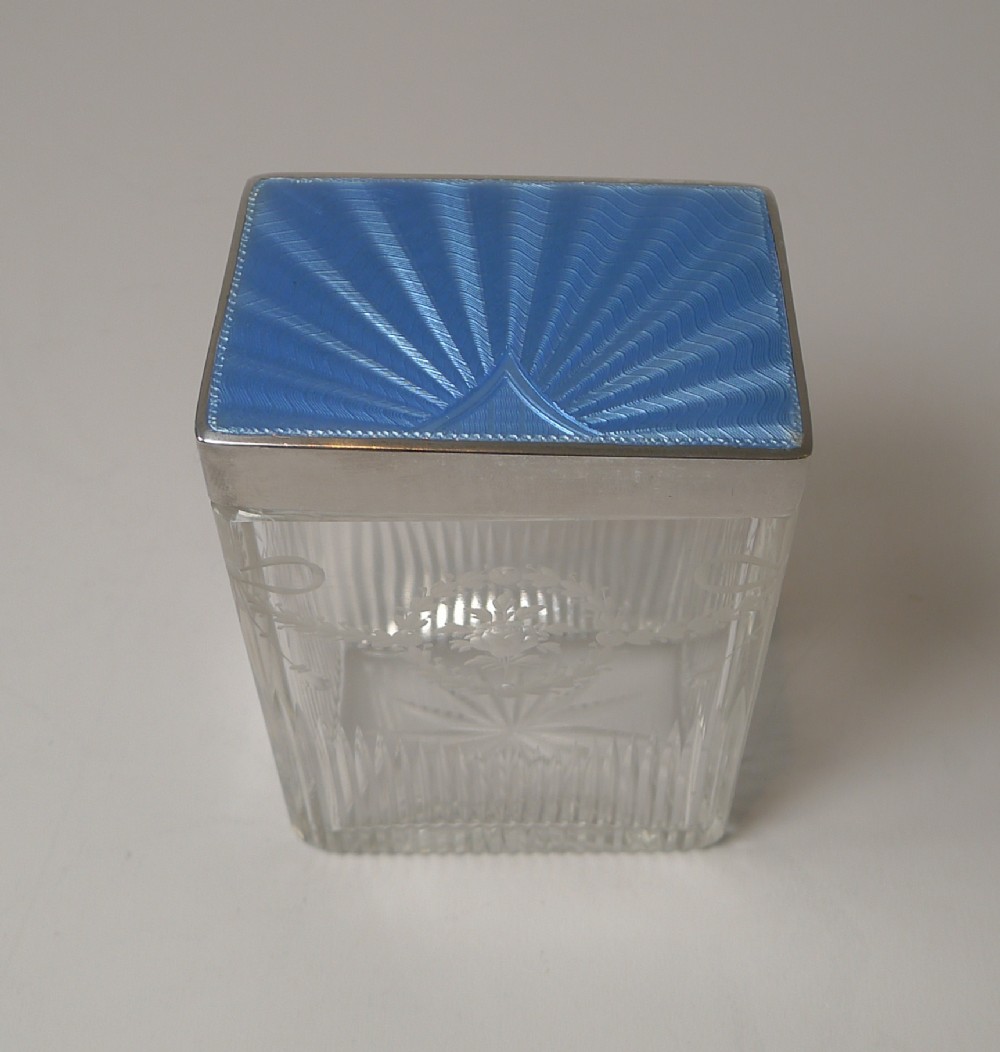 stunning blue enamel and english silver lidded jar box 1933