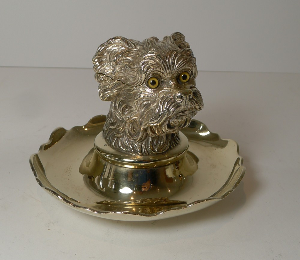 antique figural inkwell greyfriars bobby dog c1880