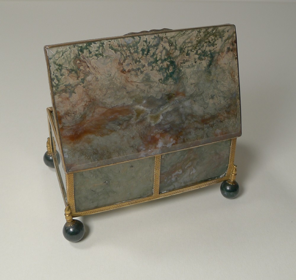 antique french moss agate and gilded box 19th century