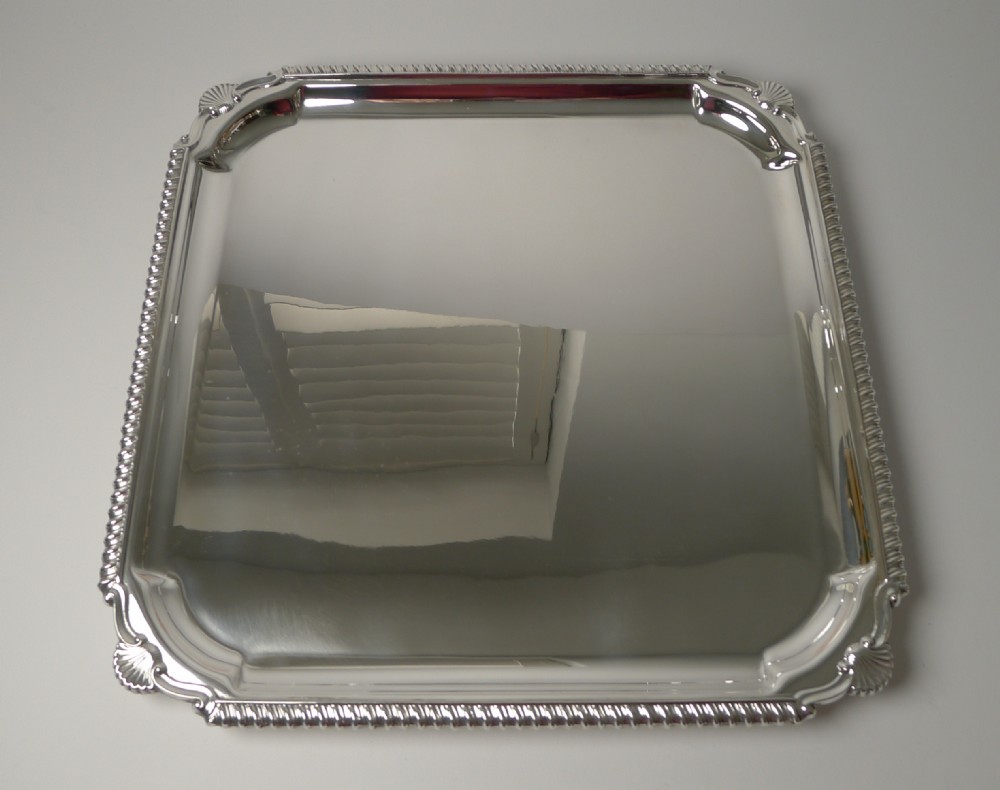 large english square silver plated cocktail drinks tray c1930