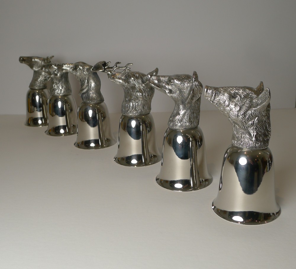 set six italian animal head stirrup cups c1970