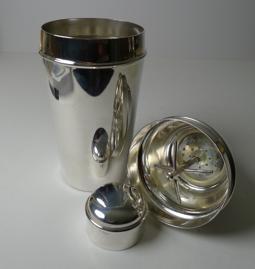 art deco silver plated cocktail shaker by mappin webb integral ice breaker