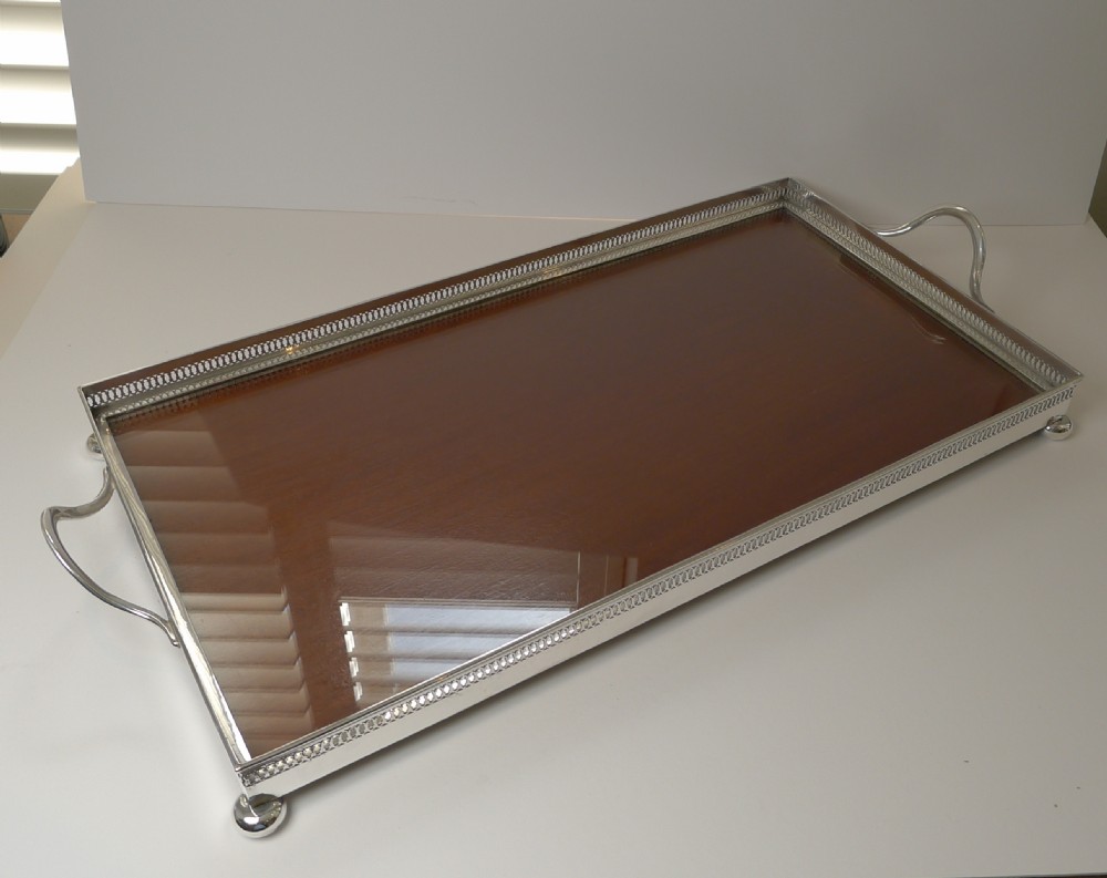 mahogany glass silver plated tray by john grinsell sons c1900