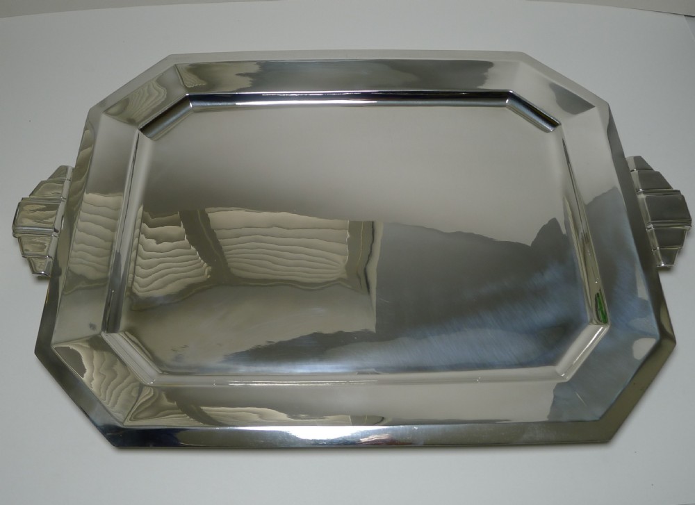 grand french silver plated drinks tray by saglier freres paris art deco