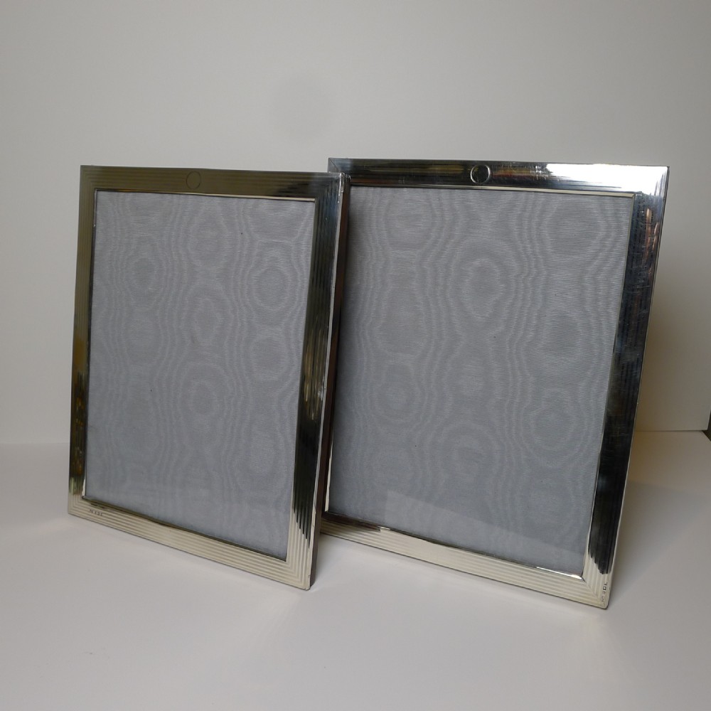 pair large engine turned english silver photograph picture frames
