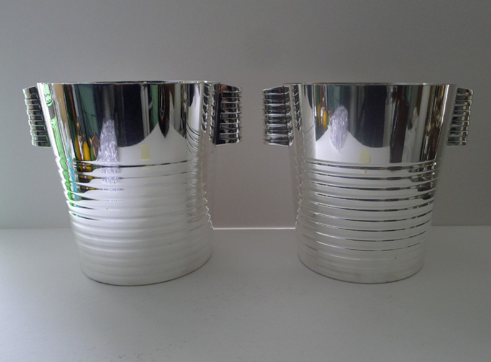 luc lanel for christofle pair wine champagne cooler ondulations c1932