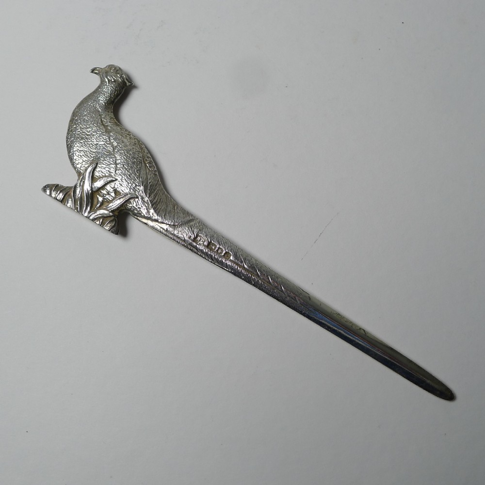 quality vintage solid sterling silver letter opener pheasant