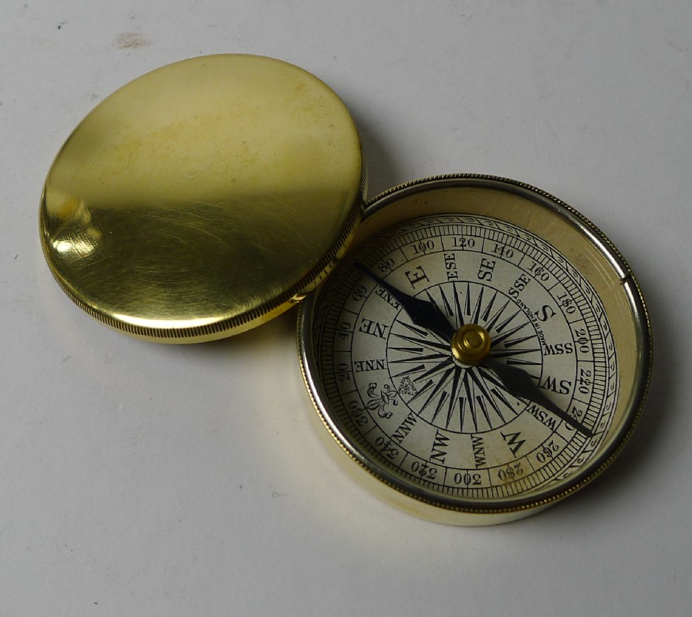 antique english brass cased compass c1920