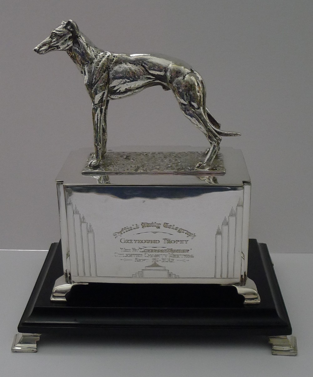 handsome art deco greyhound racing trophy box 1932