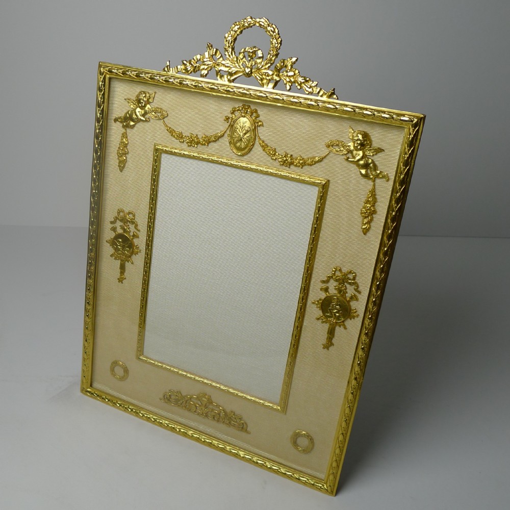 large french gilded bronze photograph picture frame cherubs