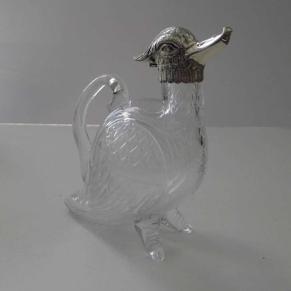 rare victorian silver and cut glass novelty duck decanter jug 1894
