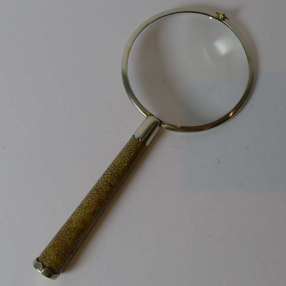 art deco shagreen silver plated magnifying glass c1930