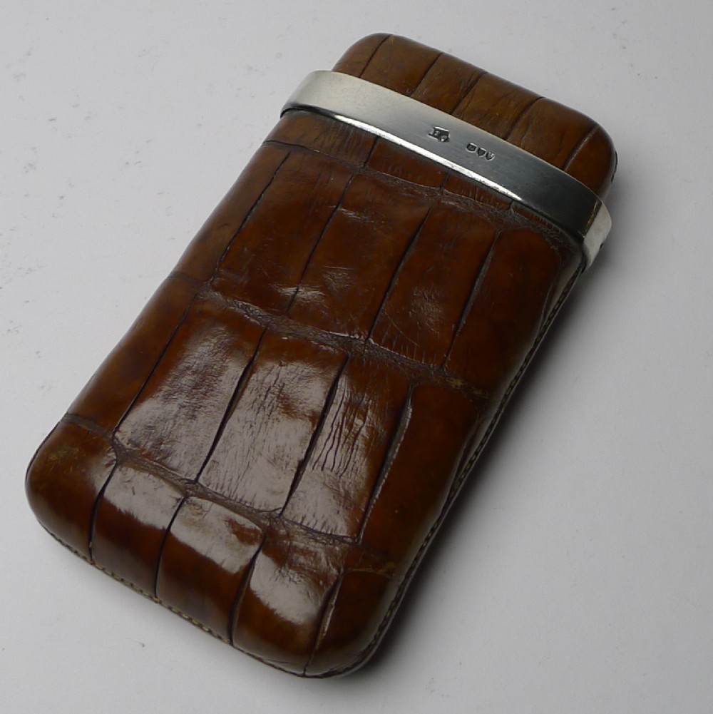 small cigar cheroot case in crocodile silver 1881