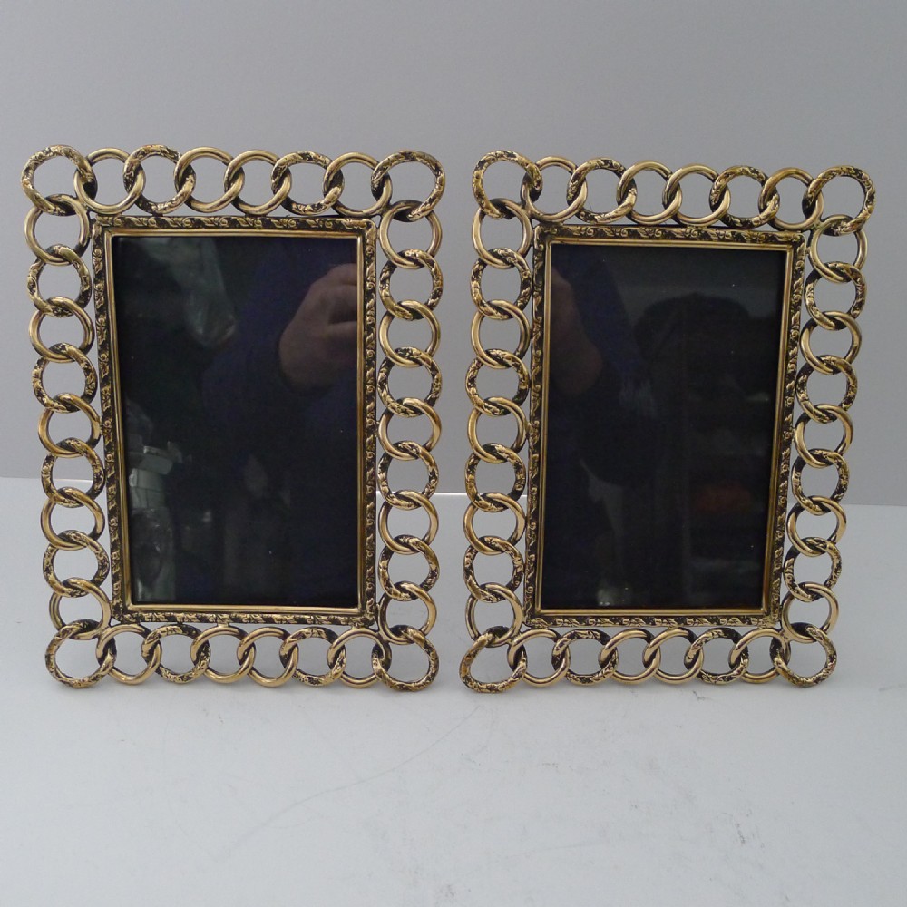 handsome pair english antique brass wedding ring photograph frames c1880