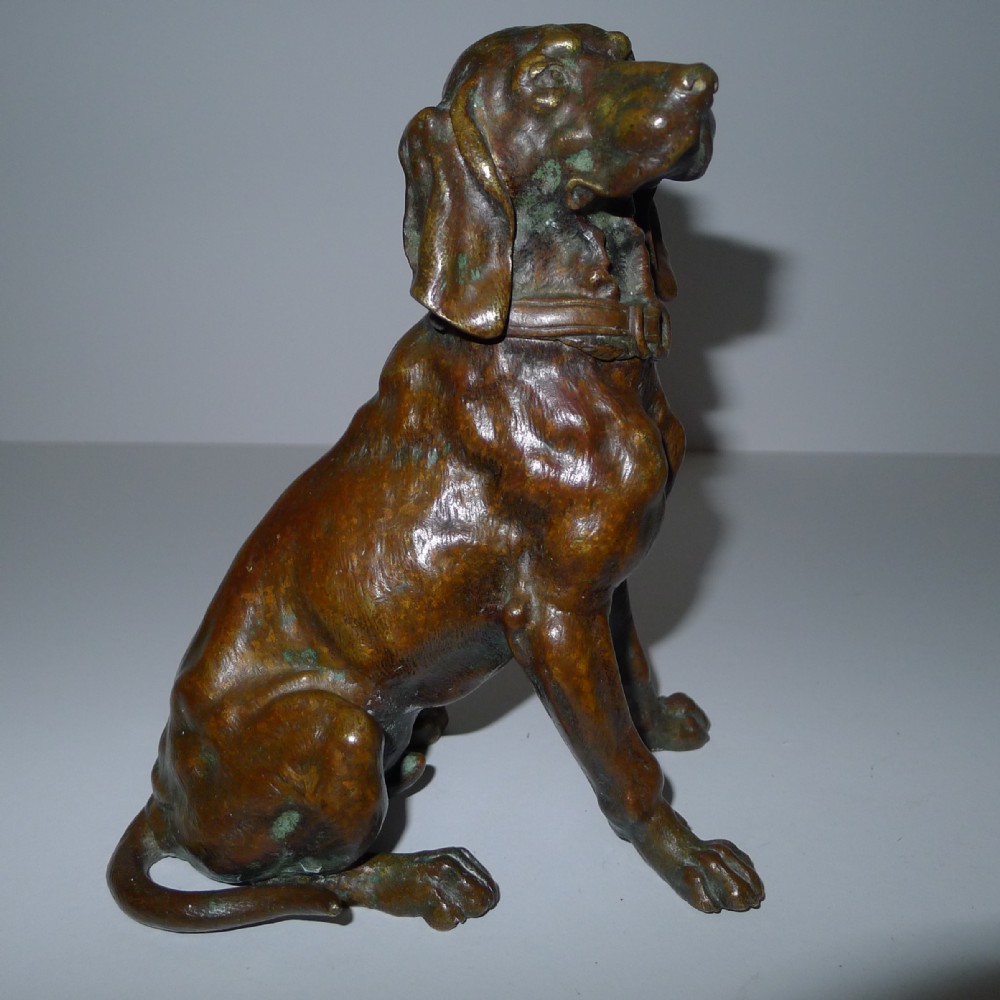 antique english bronze hunting hound dog inkwell c1880
