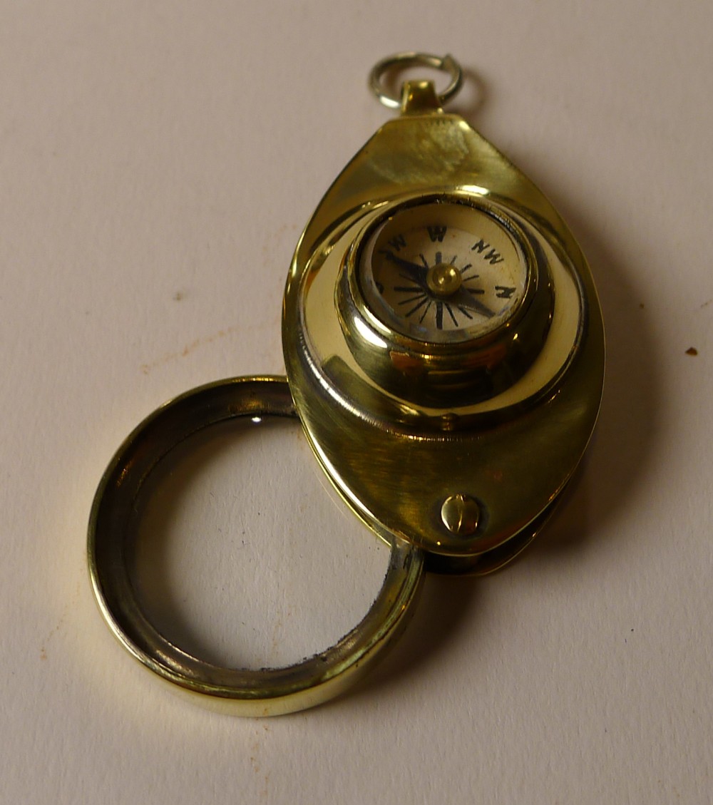 antique english pocket magnifying glass loop with compass c1910