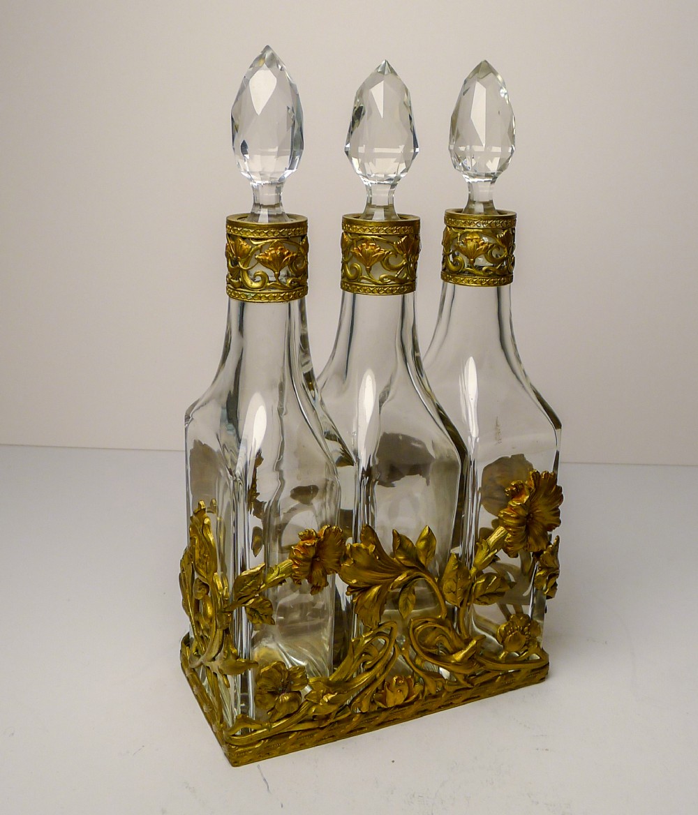 french art nouveau liquor decanter set perfume caddy c1900