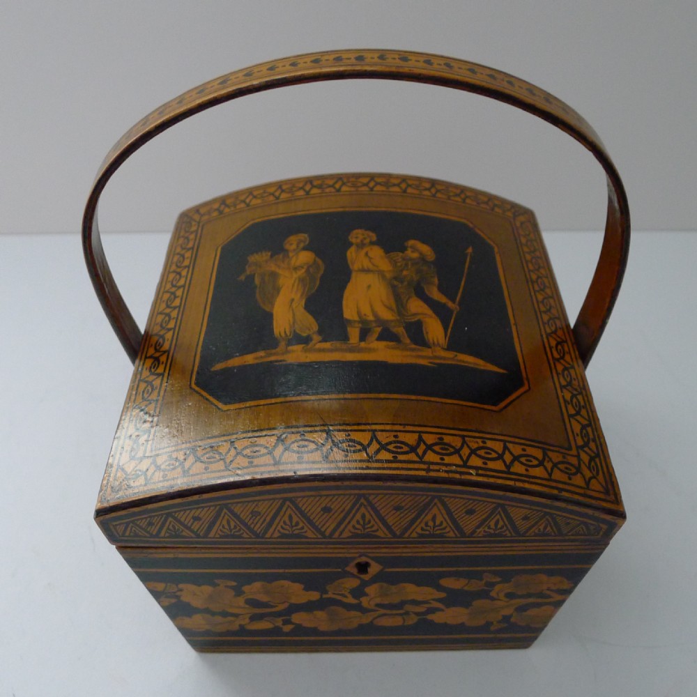 wonderful antique english penwork sewing box basket c1820
