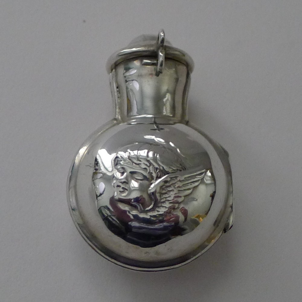 victorian english sterling silver perfume bottle cherub or angel decoration 1899