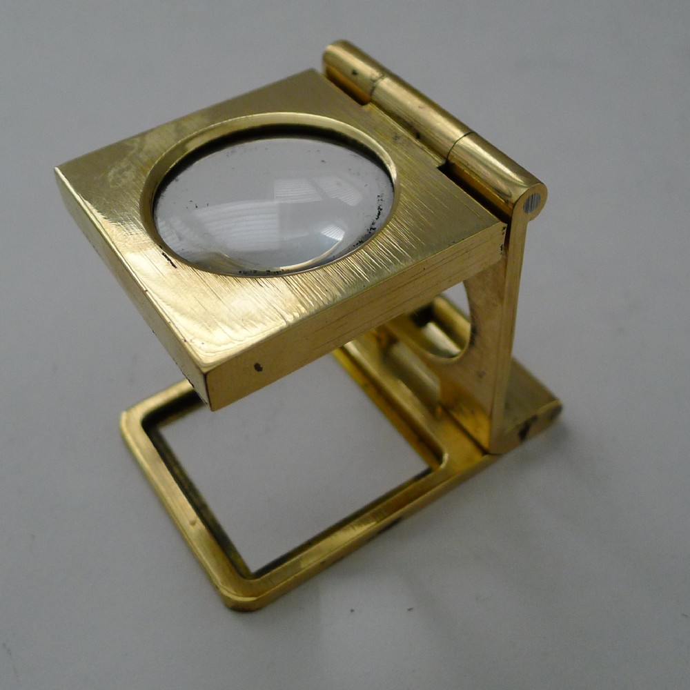 antique english folding brass linen thread counter magnifying glass