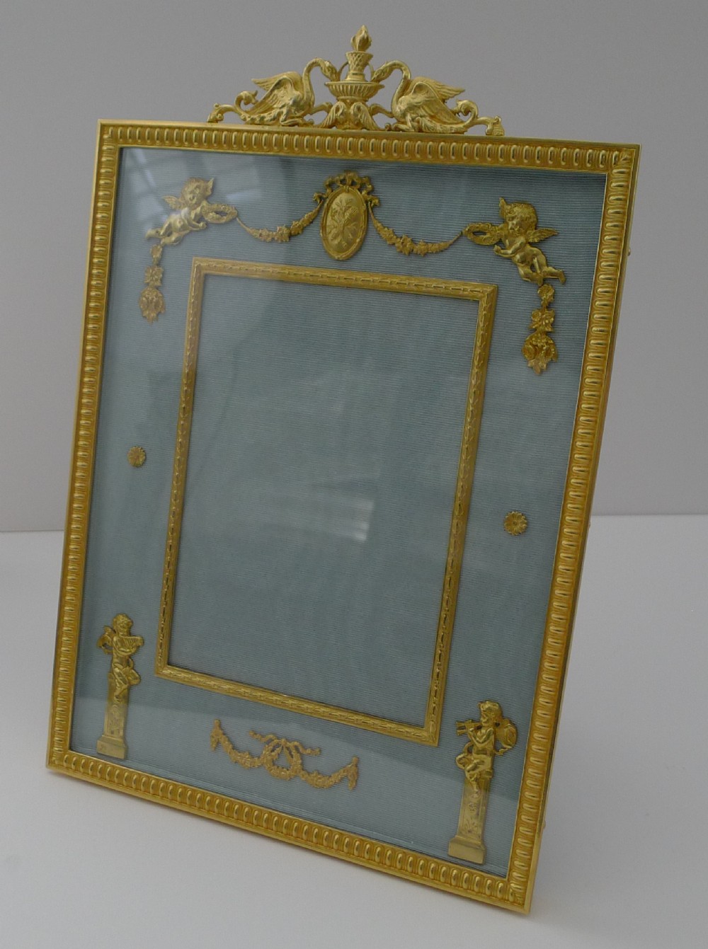 magnificent large antique french gilded bronze picture frame cherubs
