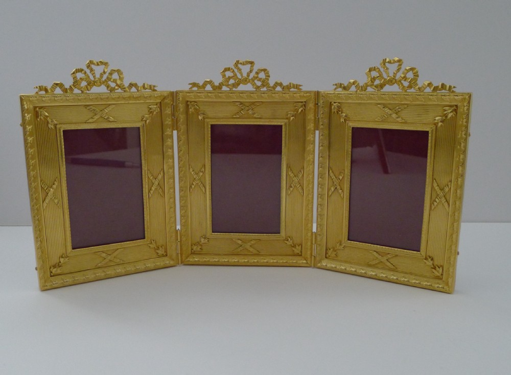 french gilded bronze triple picture photograph frame c1900