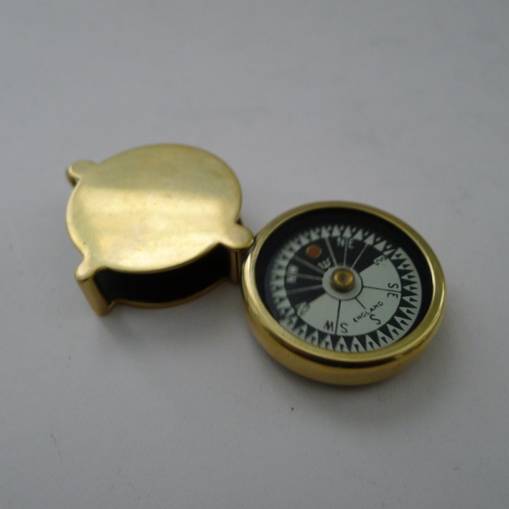 unusual antique english folding compass in brass case c1900