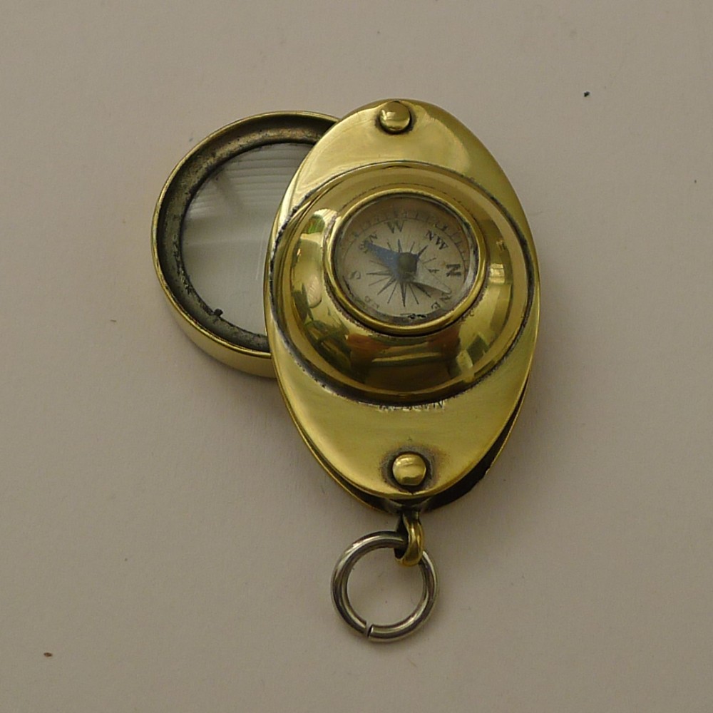antique english pocket magnifying glass loop with compass c1920