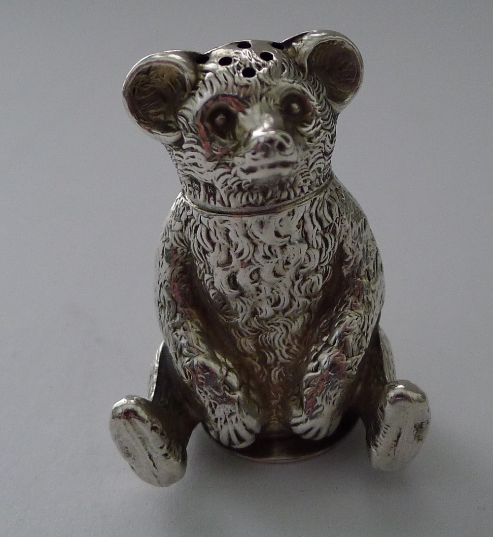 antique english sterling silver teddy bear pepper pot 1909