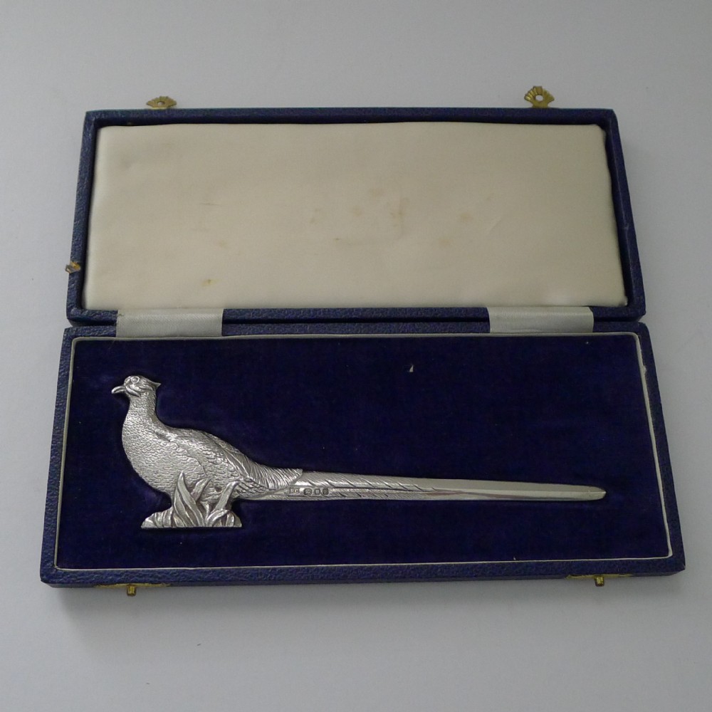 quality vintage solid sterling silver letter opener pheasant