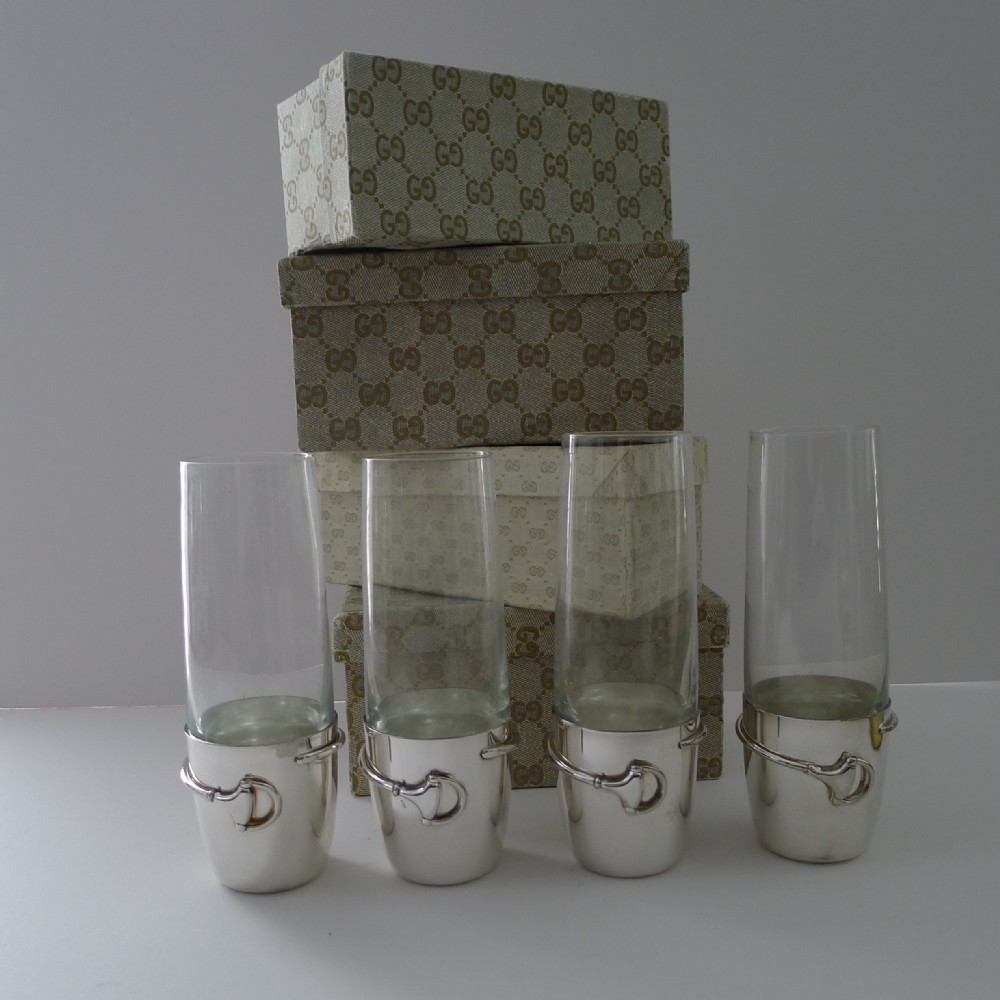 gucci italy rare set four snaffle highball glasses c1970